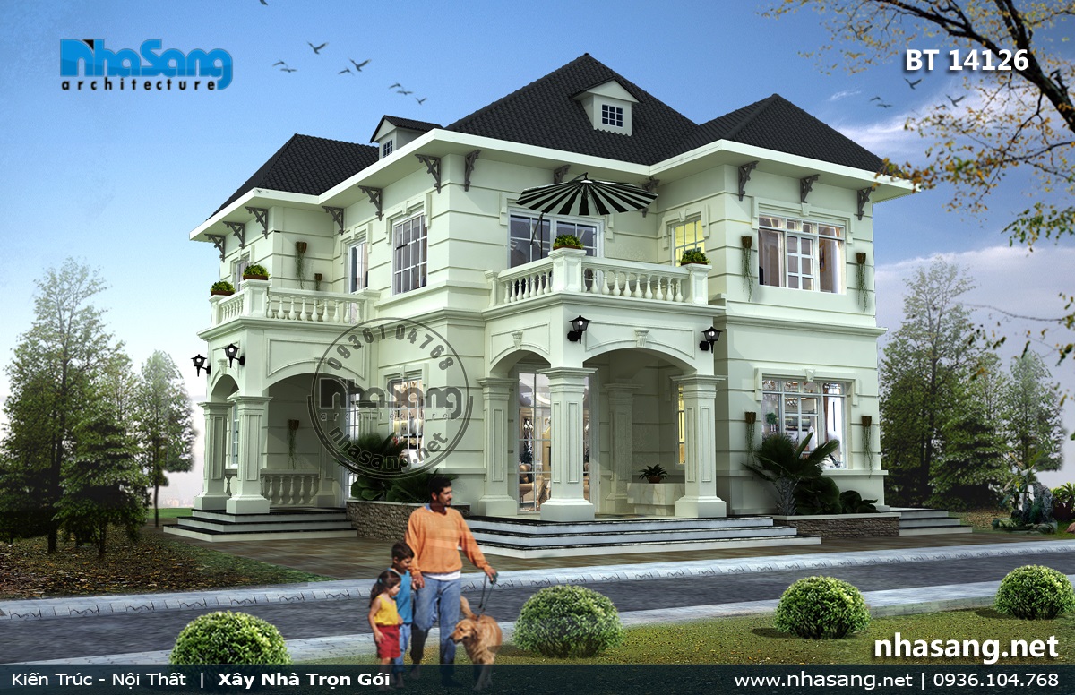 Mẫu thiết kế nhà biệt thự 2 tầng tân cổ điển